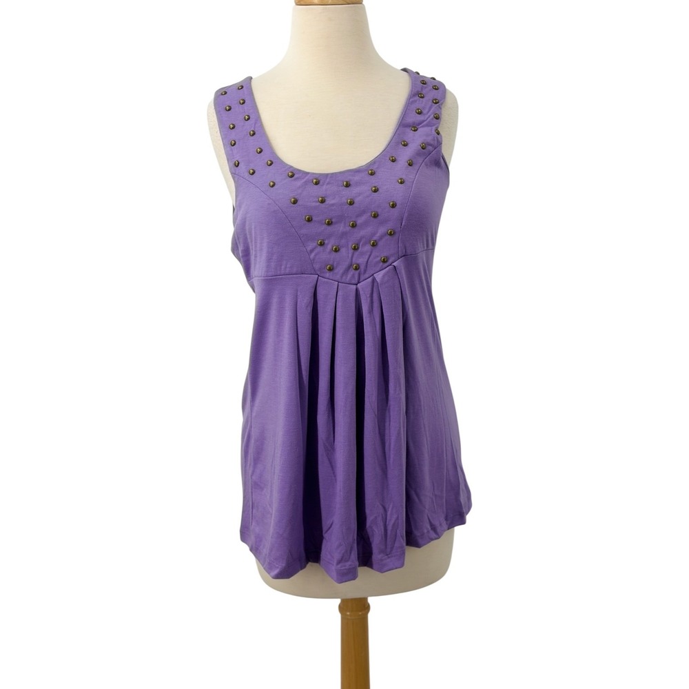 Seventeen Maternity Womens Sleeveless Purple Studded Empire Waist Tank Top Sz L